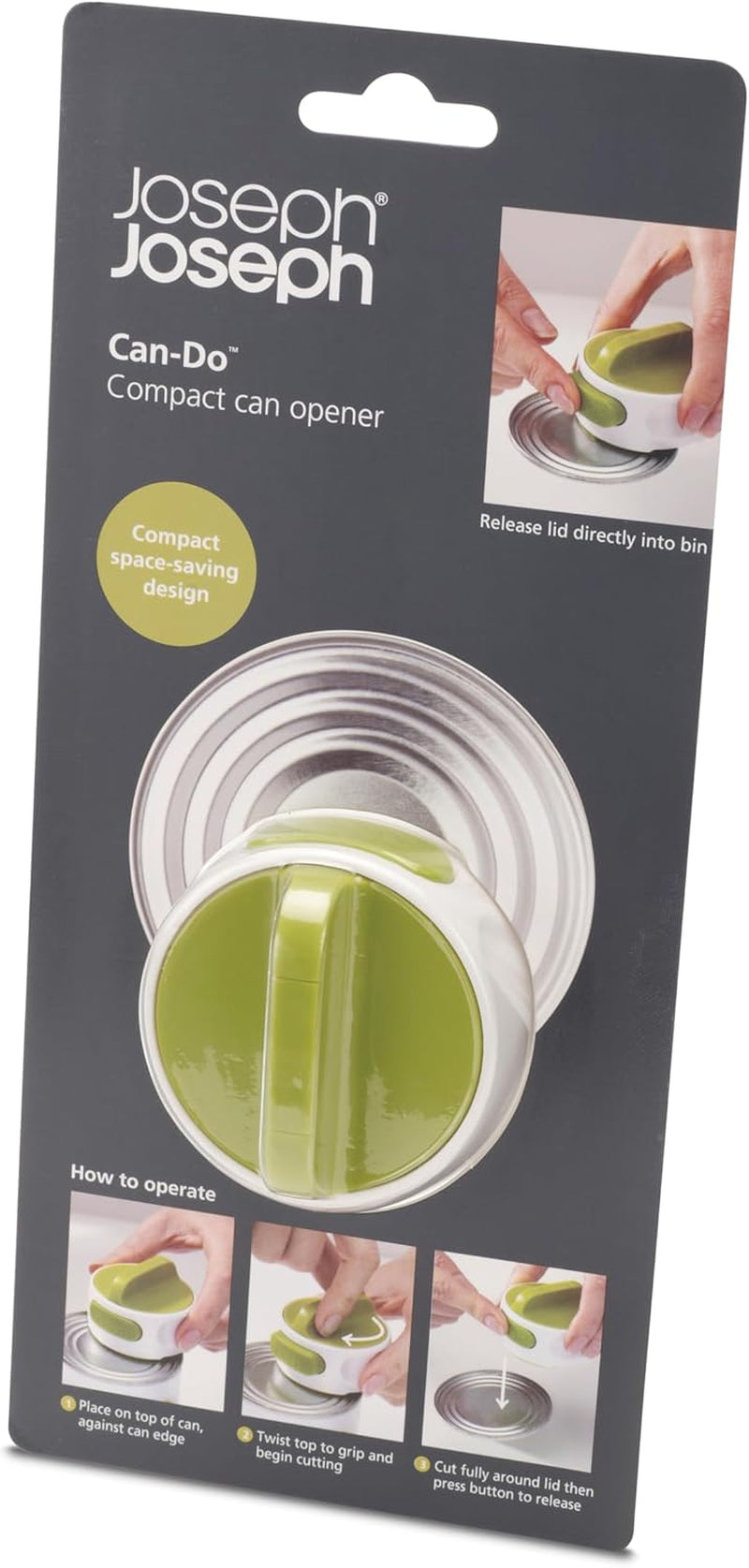 Can-Do Compact Can Opener Easy Twist Release Portable Space-Saving Manual Stainless Steel, Green