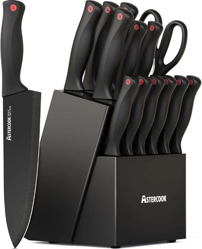 Knife Set,  15 Pieces Knife Sets for Kitchen with Block, Dishwasher Safe Kitchen Knife Set with Built in Sharpener Block, German Stainless Steel Knife Block Set, Valentine'S Gift
