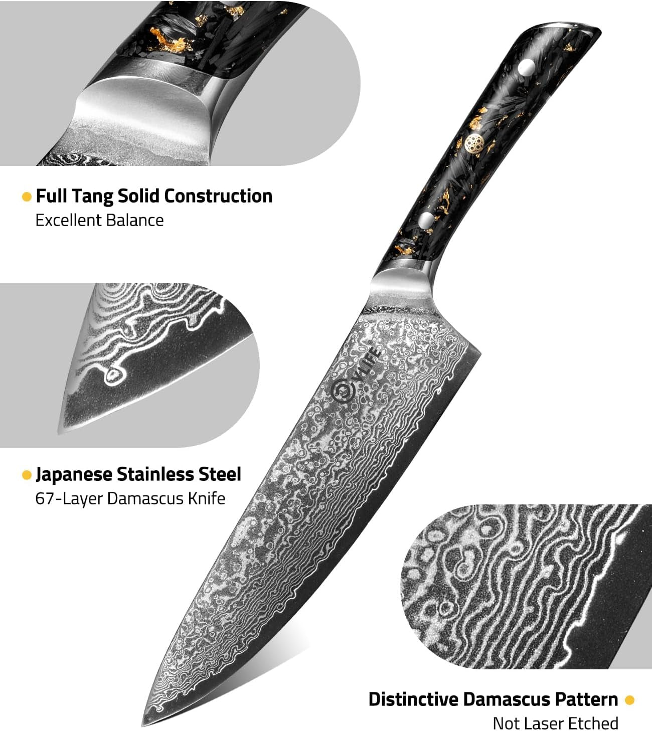 Chef Knife, 8 Inch Damascus Steel with Japanese High Carbon 10Cr15Mov Core, Full Tang Ergonomic Handle for Balance & Control, Razor Sharp Kitchen Utility Knife for Cooking with Sheath & Box