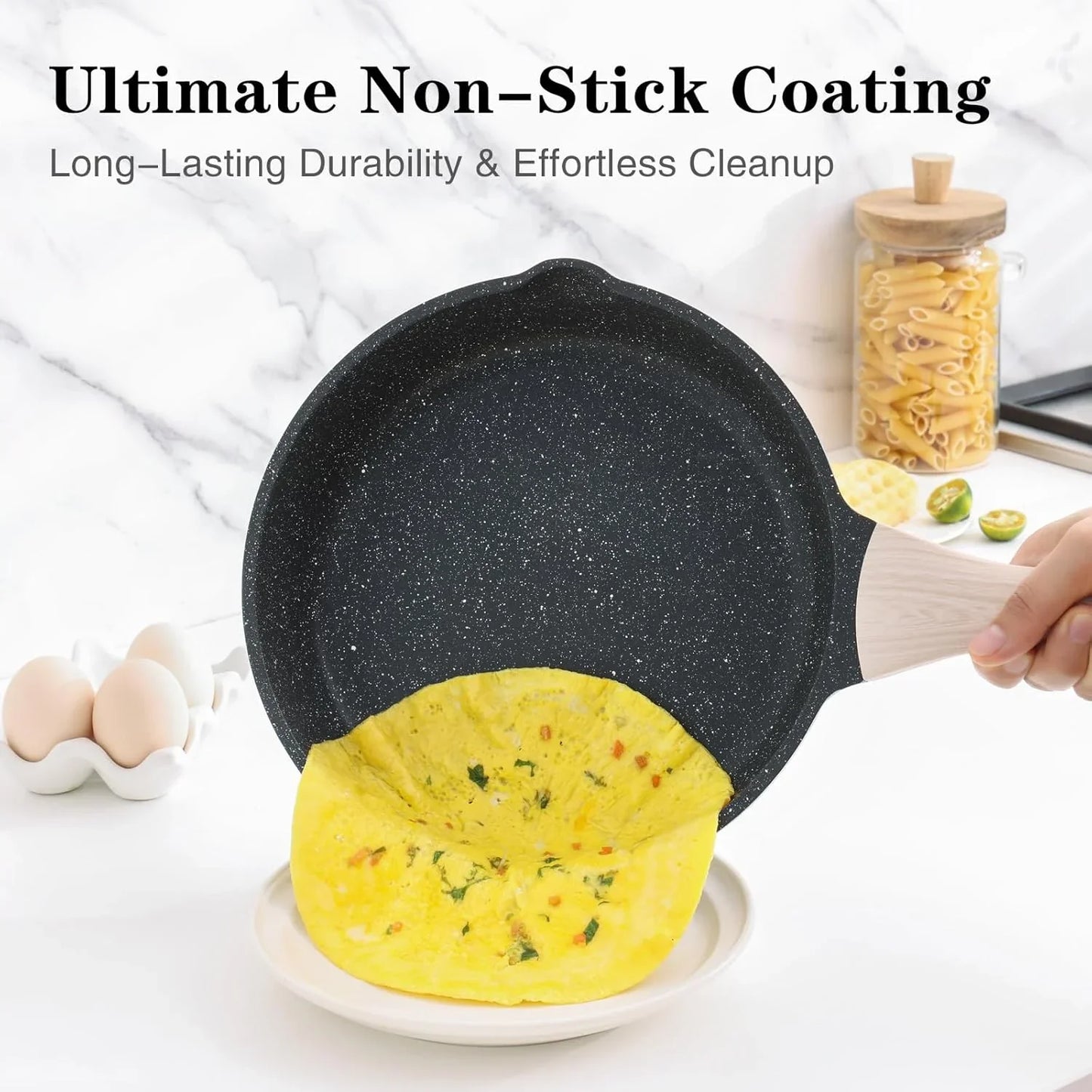 Nonstick Frying Pan Set with Lids, 3 Piece Skillet Set, Healthy Induction Cooking Pan, Stay-Cool Handle, Compatible with All Stovetops, PFOA Free (8, 9.5, 11 Inch)