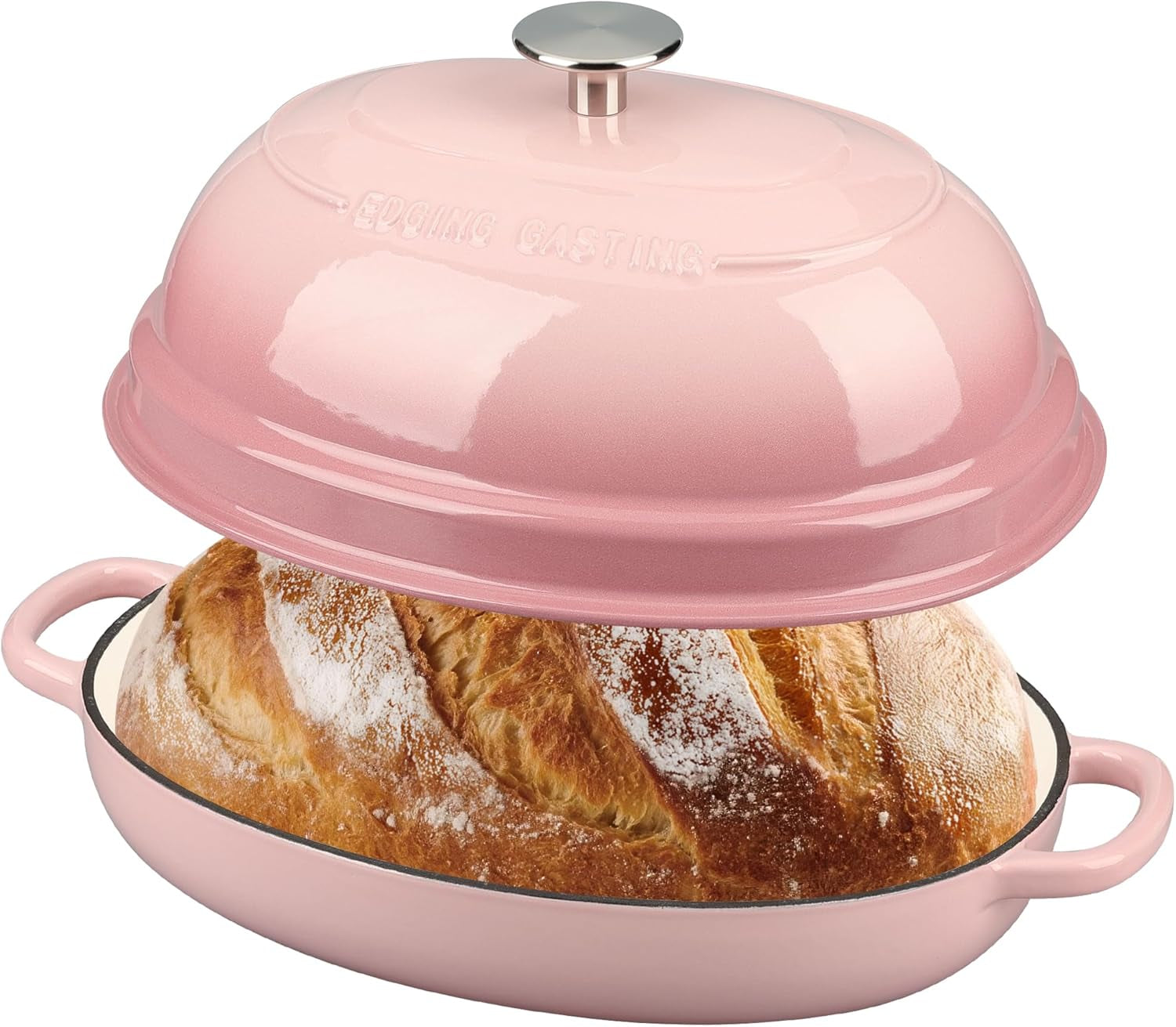 Enameled Oval Cast Iron Dutch Oven Pot with Lid, Bread Dutch Oven for Sourdough Bread Baking, Dutch Oven Bread, Bread Oven, 6QT, Pink