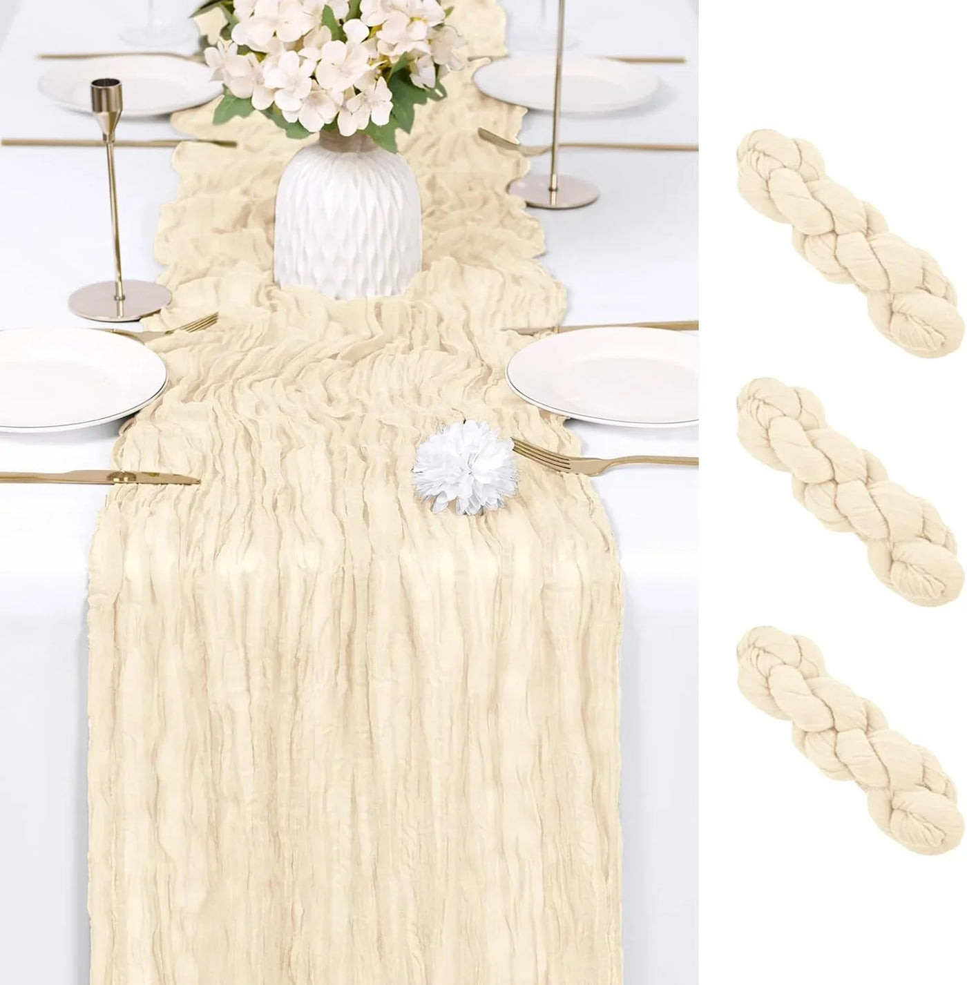 3 Pack Ivory Cheesecloth Table Runner 17X108 Inch Semi Sheer Boho Gauze Cheese Cloth Fabric Table Runners Table Decor for Wedding Party Baby Shower Birthday Home Decor Garden Farmhouse
