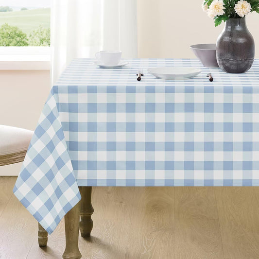 Checkered Tablecloth Rectangle Gingham Table Cloths Waterproof Wrinkle Free Buffalo Plaid Table Covers Washable for Dining, Parties & Outdoor Picnic(Light Blue,52"×70")