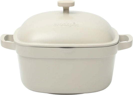 Northvale Cast Aluminum Lightweight Durable 5.2 Quart Heavy Duty Dutch Oven Pot with Lid, Oven Safe, Dual Handles - Matte Linen White