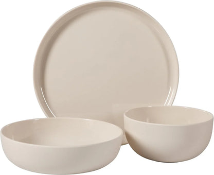 Candy Skies 12 Piece Unbreakable Wheat Straw Melamine Plates and Bowls Dinnerware Set - Outdoor, Camping, & Everyday Use - Matte Exterior/Shiny Interior Taupe Cream