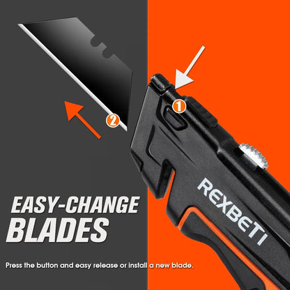 2-Pack Utility Knife, SK5 Heavy Duty Retractable Box Cutter for Cartons, Cardboard and Boxes, Blade Storage Design, Extra 10 Blades Included（Total 18 Blades）