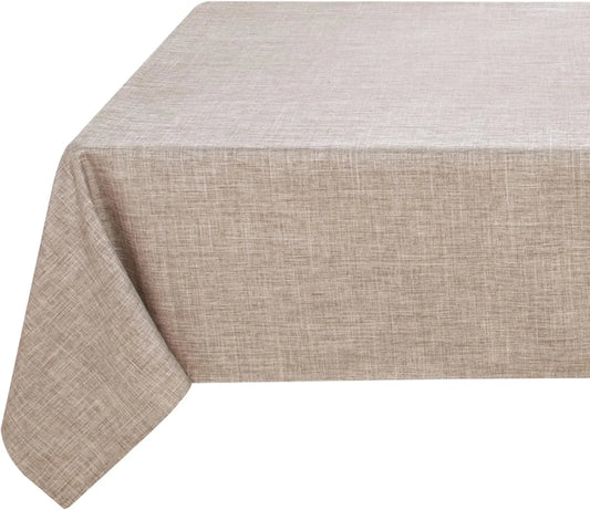 Faux Linen Tablecloth Rectangle 60 X 102 Inch - Rustic Fabric Table Cloth for 6 Foot Tables, Nature Faux Burlap Table Cover for Kitchen Dining, Party, Farmhouse
