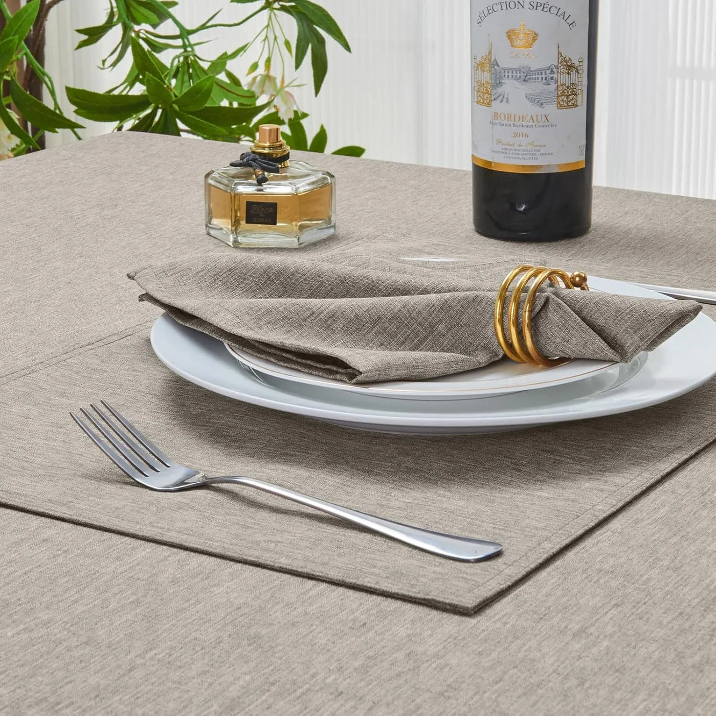 Rectangle Table Cloth Linen Farmhouse Stainproof Waterproof Washable Polyester Oblong Rectangular Fabric Table Cover for Kitchen Dining Dinner(Flaxen/52X70 Inch)