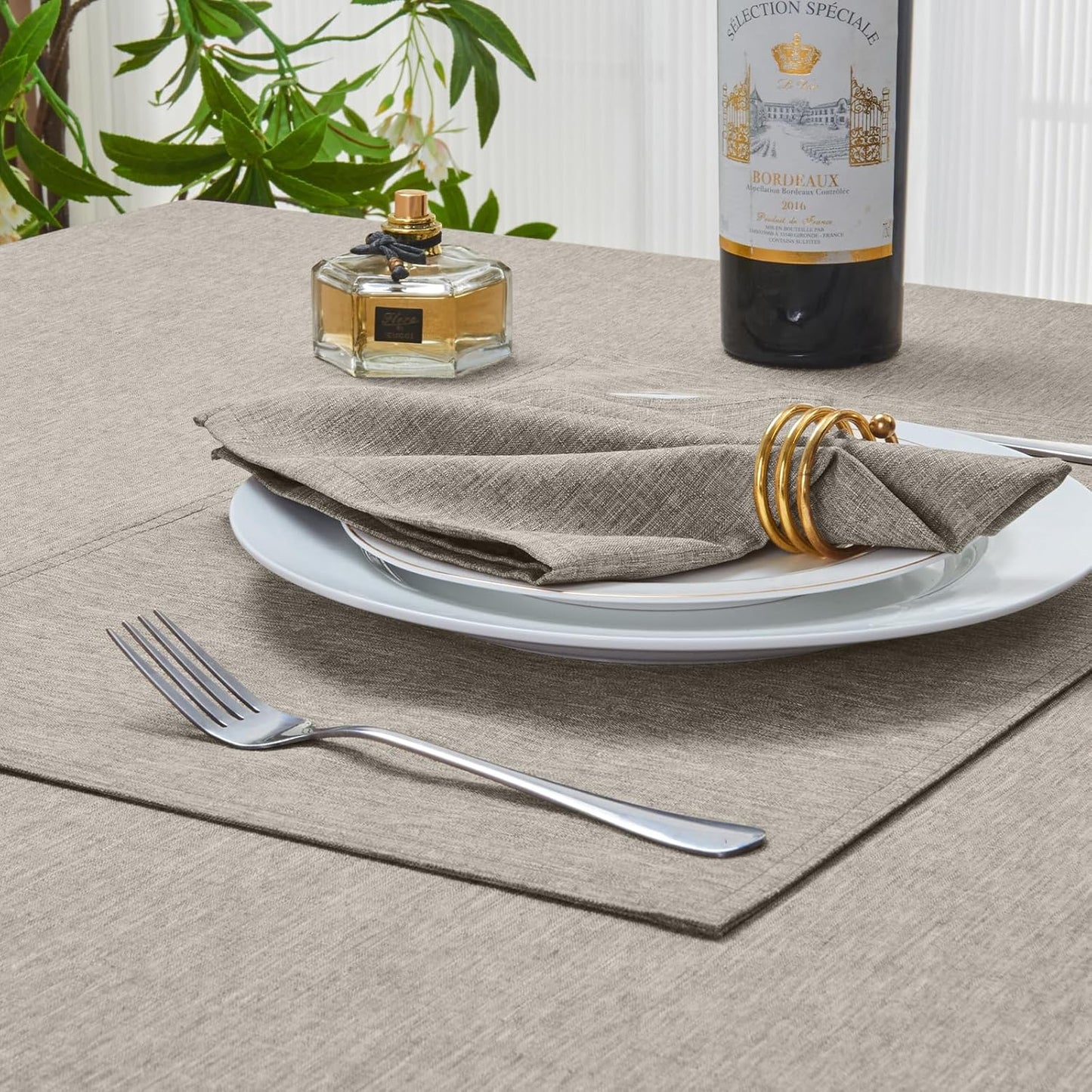 Rectangle Table Cloth Linen Farmhouse Stainproof Waterproof Washable Polyester Oblong Rectangular Fabric Table Cover for Kitchen Dining Dinner(Flaxen/52X70 Inch)