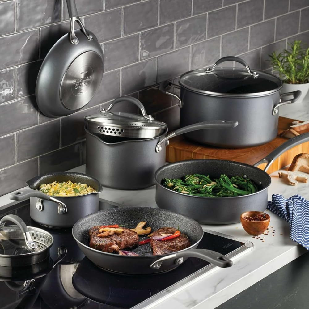 A1 Series with Scratchdefense Nonstick Induction Pots and Pans Cookware Set, Induction Cookware, Kitchen Essentials, 9-Piece, Graphite