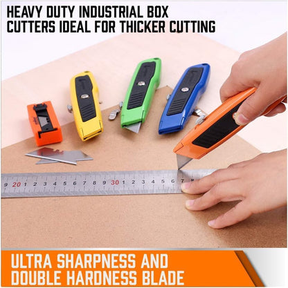 4-Pack Box Cutter Utility Knife, Heavy Duty Aluminum Shell Retractable Box Cutter for Cardboard, Boxes and Cartons, Extra 10 Blades