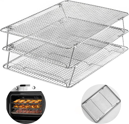 Oven-Salf Collapsible Cooling Rack for Baking, 3 Tier 12”X 16.5”, Stainless Steel and Fit Half Sheet, Stackable Wire Cooling Racks for Cookie, Pizza, Cake