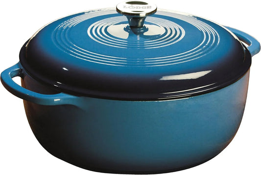 Essential Enamel Cast Iron Dutch Oven with Lid - Oven-Safe Enamel Cookware up to 500° F - Heat-Retaining Braising & Roasting Pot - Non-Toxic Cookware - 7.5 Quart, Carribean Blue