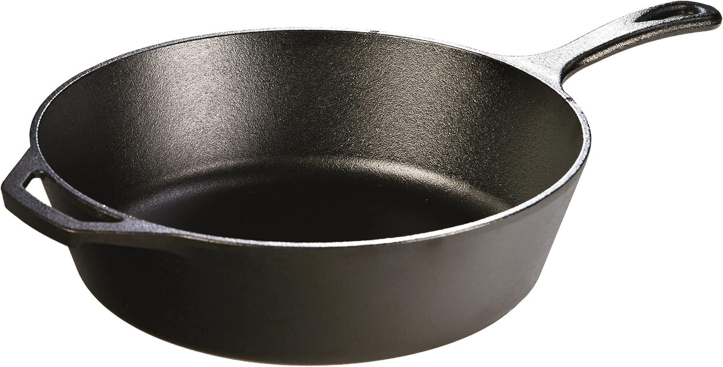 5 Quart Pre-Seasoned Cast Iron Deep Skillet - Signature Teardrop Handle & Assist Handle - Use in the Oven, on the Stove or Grill, or over a Campfire - Black