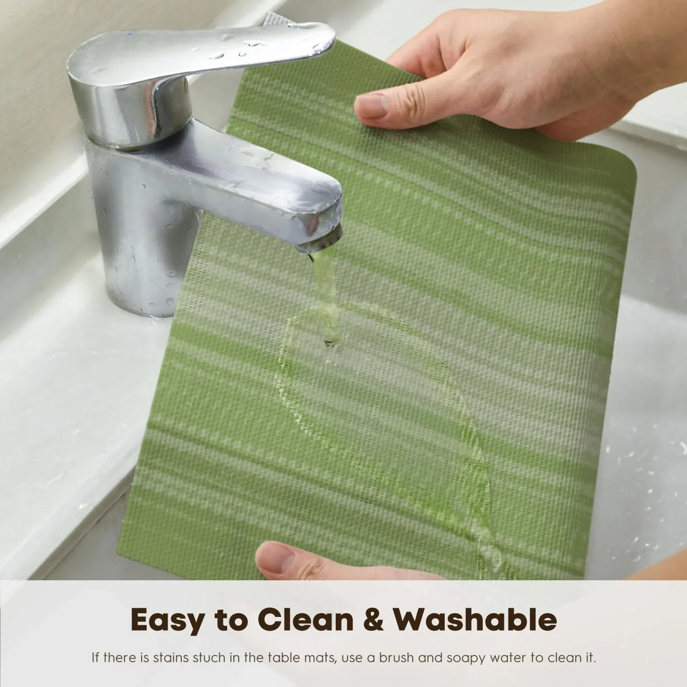 Green Gradient Stripes Placemats Set of 4, Washable Heat Resistant Non-Slip Woven Plastic Spring PVC Place Mats for Farmhouse Party Kitchen Dining Decor