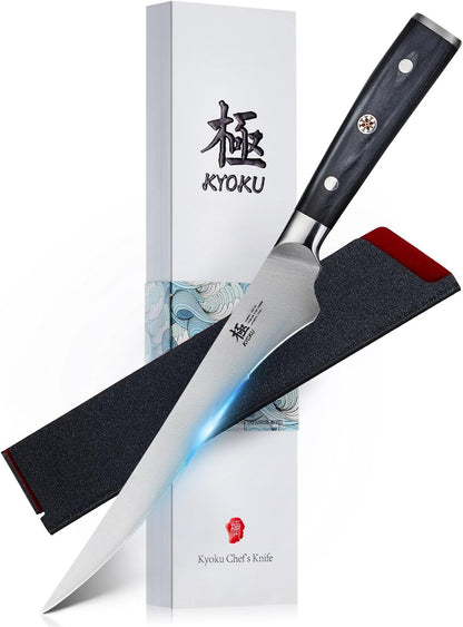 6.5" Boning Knife for Meat Cutting, Samurai Series Filet Knife with Pakkawood Handle, Japanese Style High Carbon Steel, Full Tang Kitchen Knife for Lamb Chop Pork Shoulder with Sheath and Case