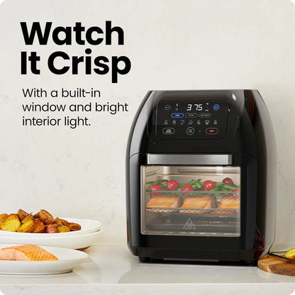 Multifunctional Digital Air Fryer+ Rotisserie, Dehydrator, Convection Oven, 17 Touch Screen Presets Fry, Roast, Dehydrate, Bake, XL 10L Family Size, Auto Shutoff, Large Easy-View Window, Black