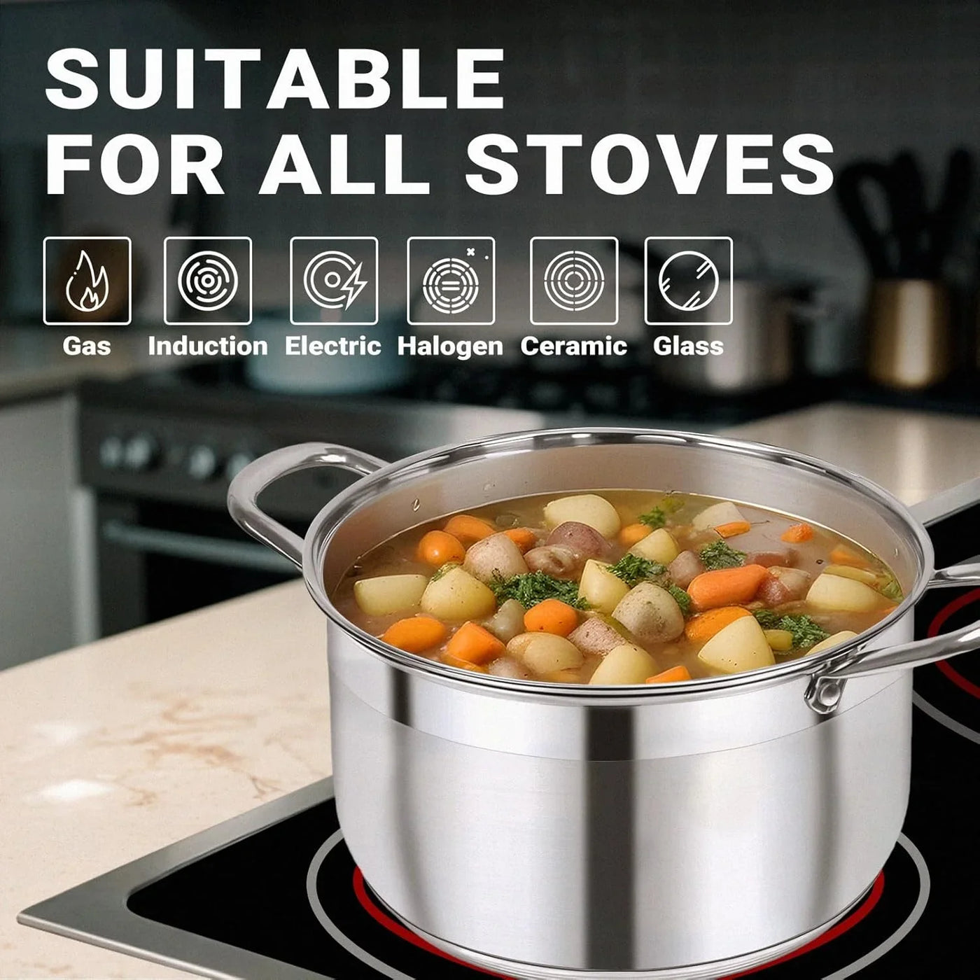Stainless Steel Stock Pot - 8 Quart Heavy Duty Induction Cooking Pot with Visible Lid for Pasta, Soup, Spaghetti, Nonstick Thick Bottom Big Stockpot, Deep Cookware for Canning, Boiling, Simmer