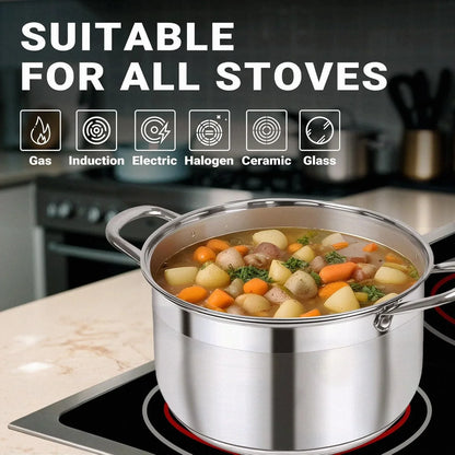 Stainless Steel Stock Pot - 8 Quart Heavy Duty Induction Cooking Pot with Visible Lid for Pasta, Soup, Spaghetti, Nonstick Thick Bottom Big Stockpot, Deep Cookware for Canning, Boiling, Simmer
