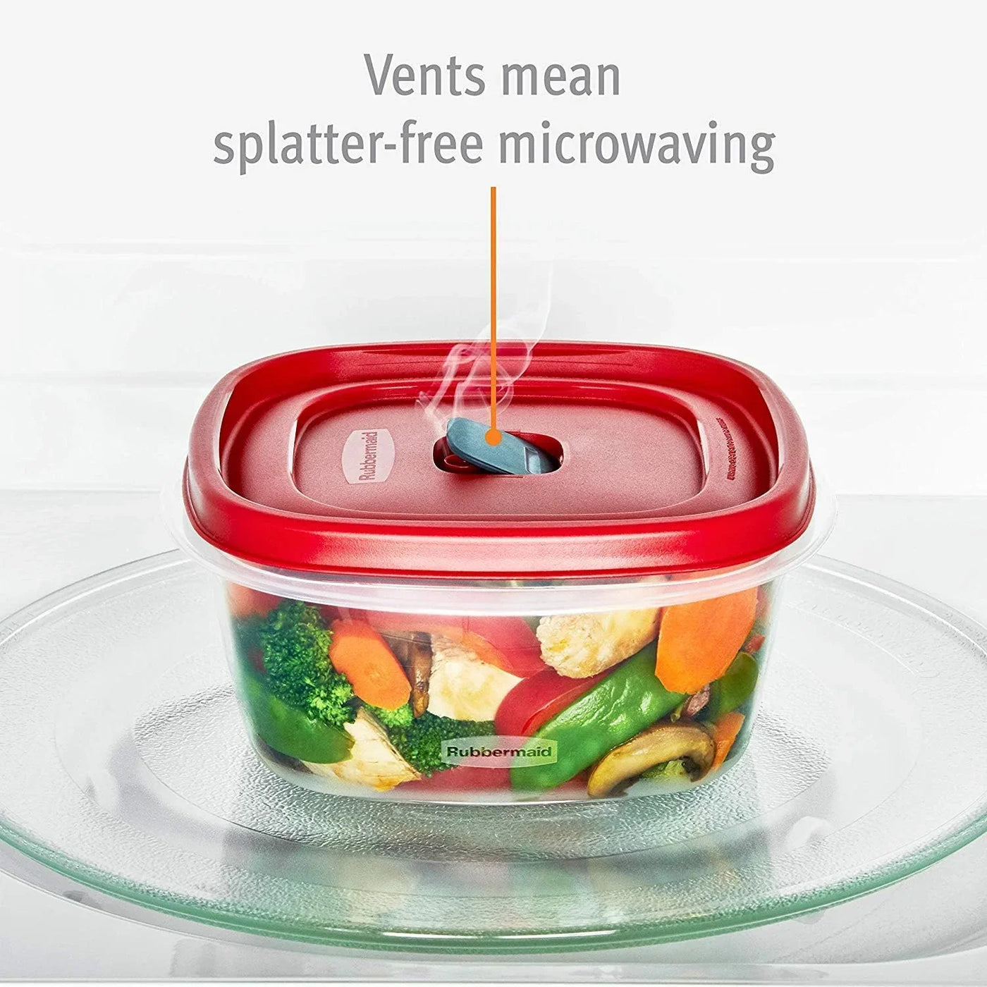 Easy Find Lid Square 5-Cup Food Storage Container (Pack of 3), Red (Vented)