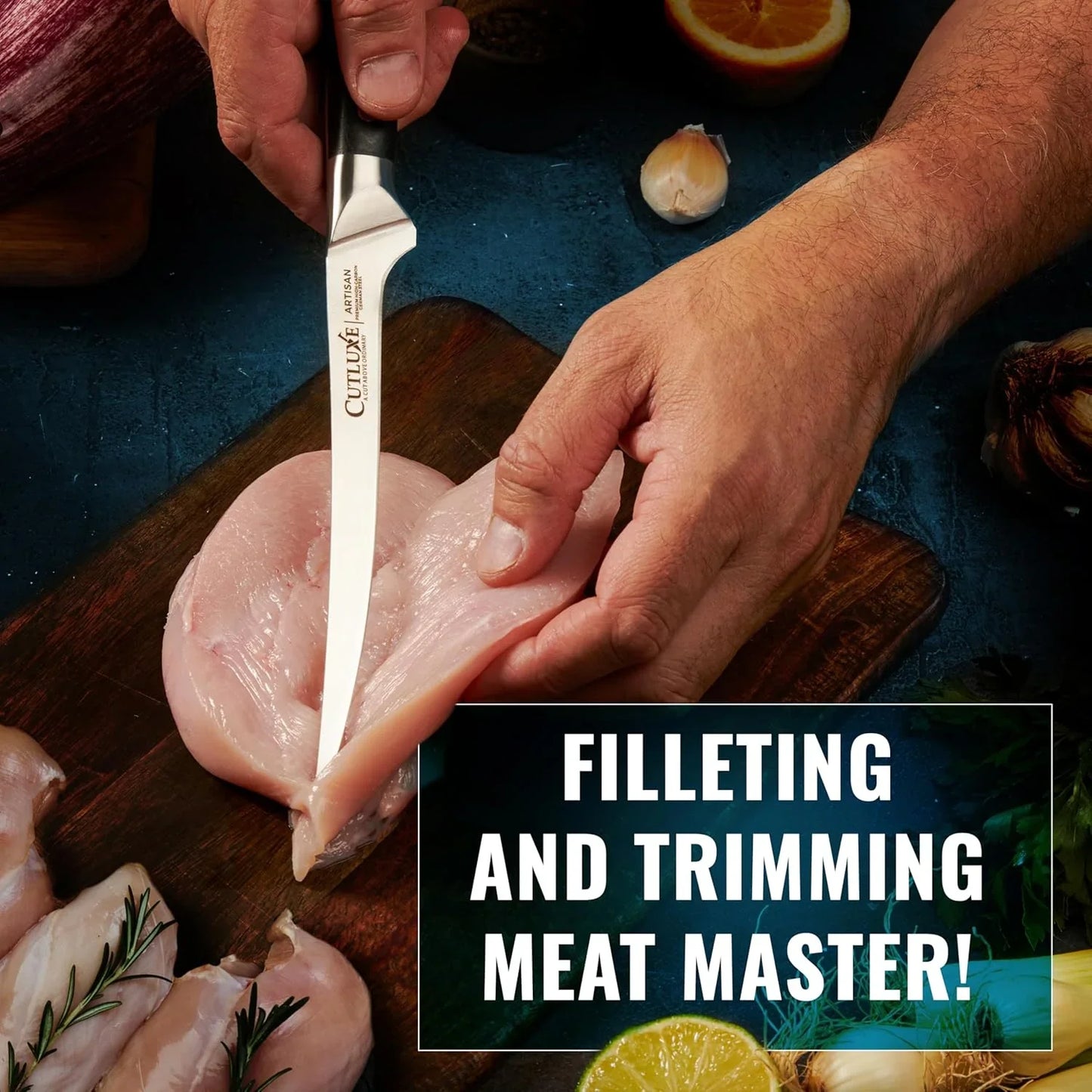 Fillet Knife for Fish & Meat – 7" Razor Sharp Boning Knife – Flexible High Carbon German Steel, Full Tang Ergonomic Handle Design, Grilling Gifts for Men – Artisan Series