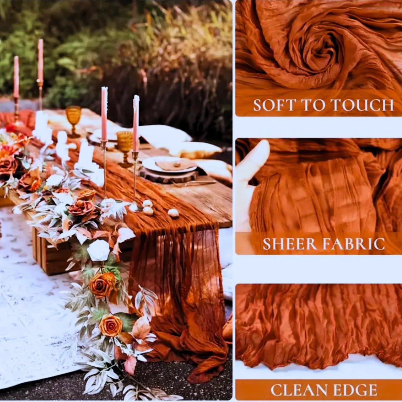 Cheesecloth Table Runner for Baby Shower Decor, Wedding Birthday Party Rustic Elegant Fabric Decor, Baby Shower Table Decoration (Terracotta, 4 Pack 35" X 120")