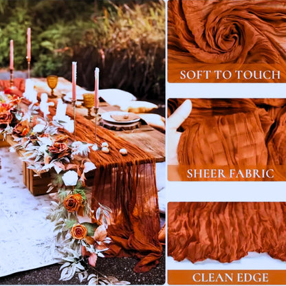 Cheesecloth Table Runner for Baby Shower Decor, Wedding Birthday Party Rustic Elegant Fabric Decor, Baby Shower Table Decoration (Terracotta, 4 Pack 35" X 120")