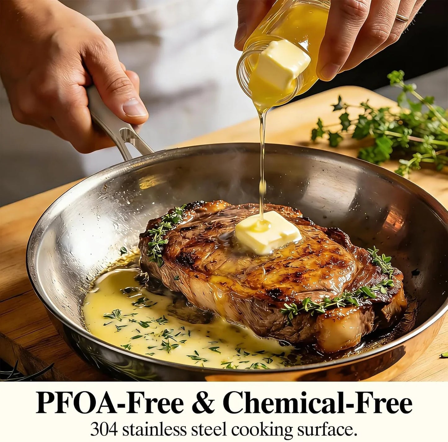Stainless Steel Frying Pan Set with Lid, 3Pcs Skillet Set (Includes 8",10",12") - 5 Ply Stainless Clad - Heavy Duty & Professional Cookware Set, Fast & Even Heat, Dishwasher and Oven Safe