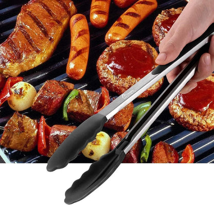 Premium Stainless Steel Locking Kitchen Tongs with Silicon Tips, Set of 2-9" and 12"