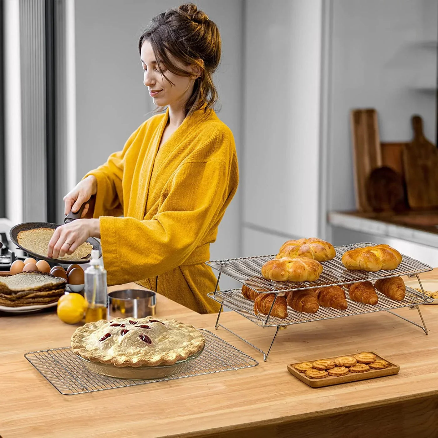 Oven-Salf Collapsible Cooling Rack for Baking, 3 Tier 12”X 16.5”, Stainless Steel and Fit Half Sheet, Stackable Wire Cooling Racks for Cookie, Pizza, Cake