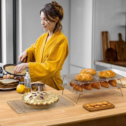 Oven-Salf Collapsible Cooling Rack for Baking, 3 Tier 12”X 16.5”, Stainless Steel and Fit Half Sheet, Stackable Wire Cooling Racks for Cookie, Pizza, Cake
