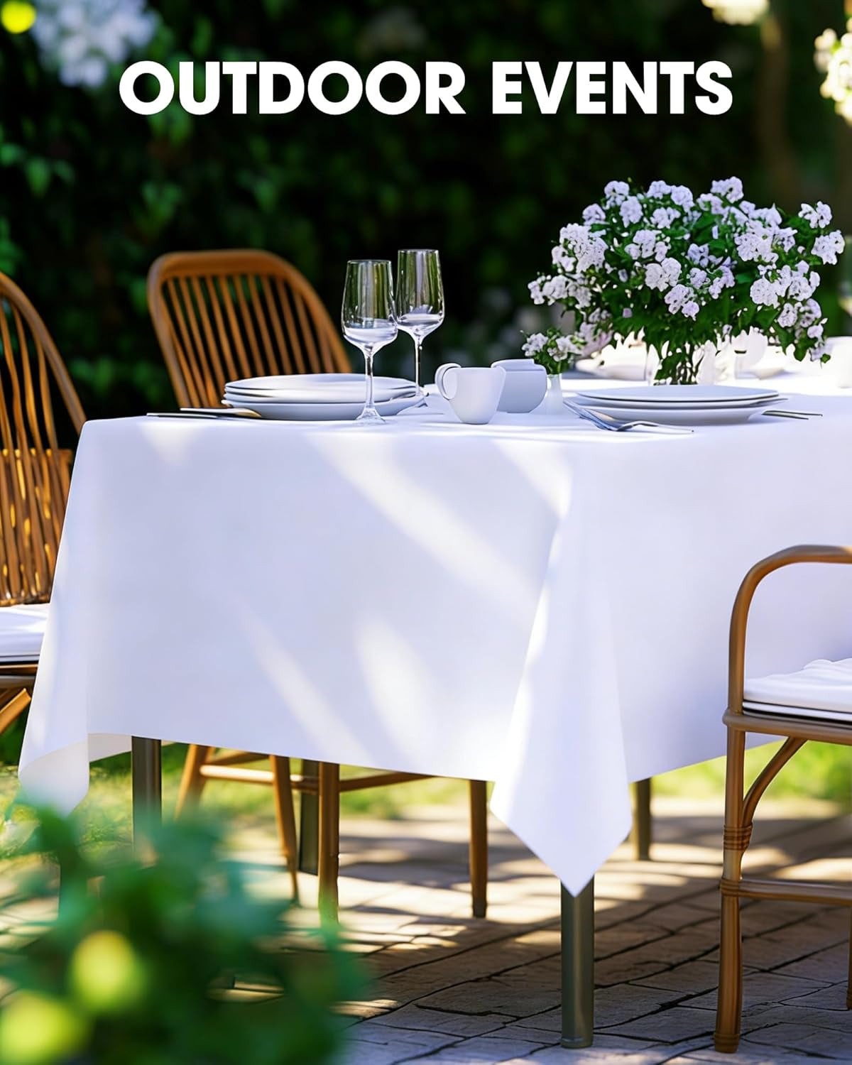 Rectangle Table Cloth 60" X 102" – Durable Polyester Tablecloth Offers Reusable & Washable Protection, Ideal for Outdoor Party, Picnic, Wedding, Banquet and Birthday, 2 Pack, White