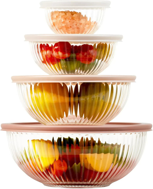 Glass Mixing Bowls with Lids Sets, 4 Packs Glass Bowls with Lids for Kitchen Baking, Meal Prepping and Salad, Bpa Free and Dishwasher Safe Serving Bowls, 0.2/0.5/1.1/2.1