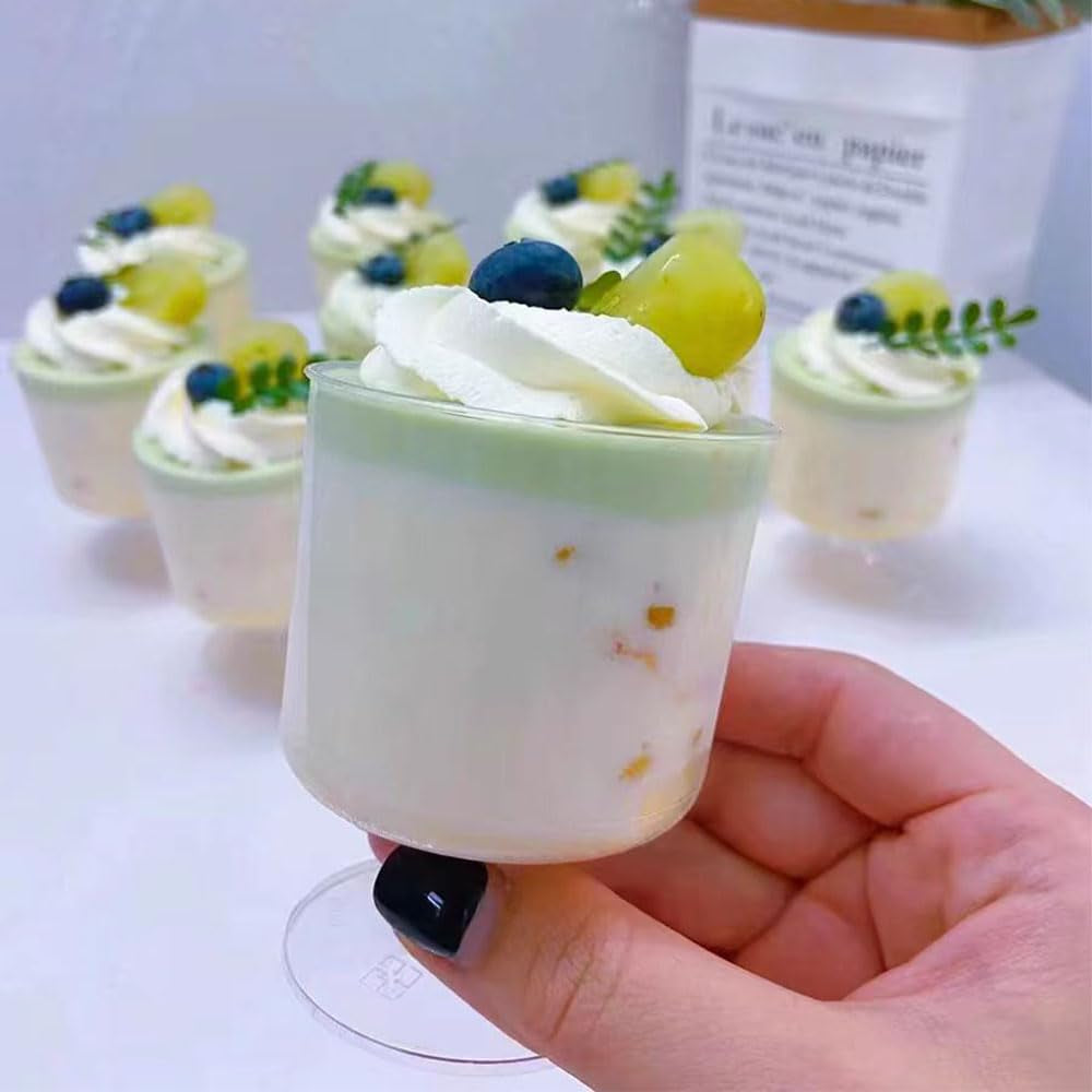 120 Pcs Dessert Cups with Spoons 60 Pcs 5 OZ Mini Clear Plastic Dessert Parfait Cup 60 Pc Spoons for Party Small round Serving Goblet Wine Shot Disposable Fruit Ice Cream Mousse Pudding Appetizer Bowl