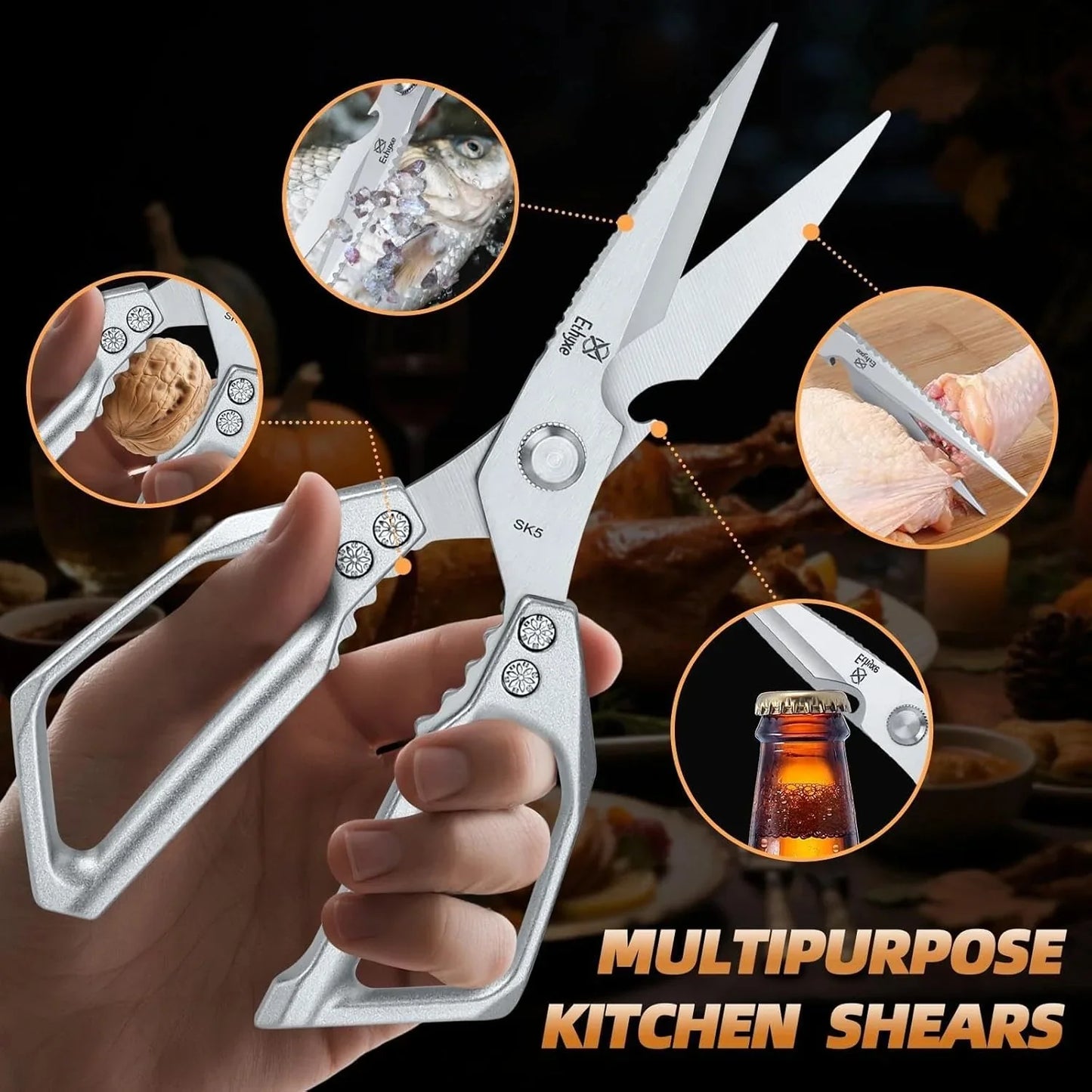 Kitchen Scissors All Purpose - Heavy Duty Poultry Shears, Ultra Sharp Japanese Steel Cooking Scissors for Food, Dishwasher Safe