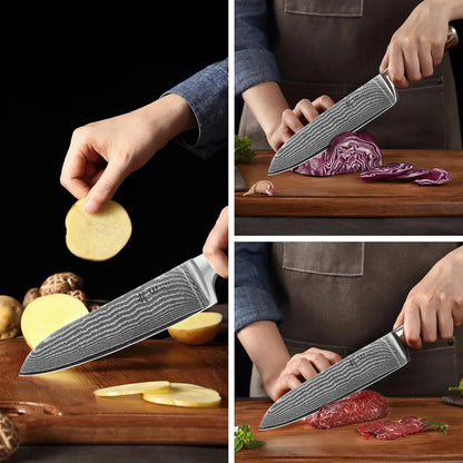 EDIB 3-Piece Damascus Kitchen Knife Set in Wooden Gift Box, Razor Sharp Genuine Damascus Steel (VG10 Core), Includes Santoku, Small Santoku and Paring Knife, Ergonomic Pakkawood Handle