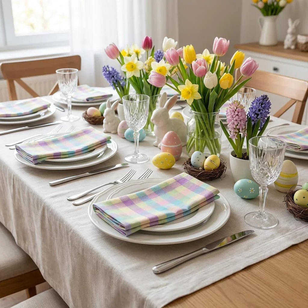 Cloth Napkins Set of 12 20X20 Inches 100% Cotton Napkins Cloth Washable Soft Durable Reusable Absorbent Table Dinner Napkins Cloth for Easter Decorations Restaurant Weddings-Easter Checks