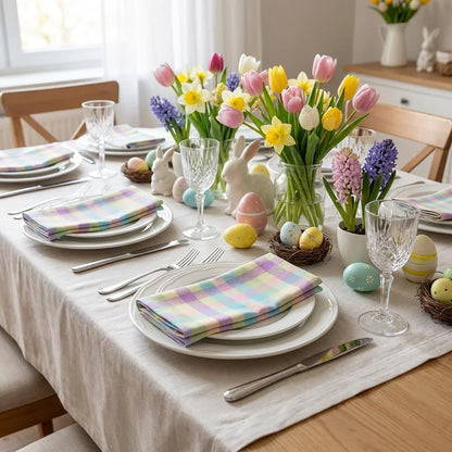 Cloth Napkins Set of 12 20X20 Inches 100% Cotton Napkins Cloth Washable Soft Durable Reusable Absorbent Table Dinner Napkins Cloth for Easter Decorations Restaurant Weddings-Easter Checks