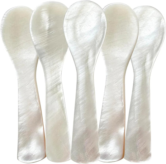 Caviar Spoon 5Pcs Mother of Pearl Spoons for Caviar Ice Cream Sauce 3.54 Inches Shell Spoon