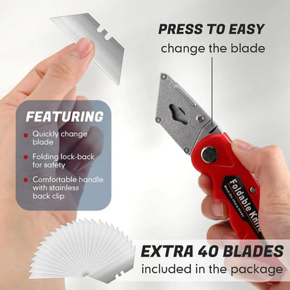 40 Pcs Folding Utility Knives Bulk with 80 Replacement Blades Heavy Duty Box Cutter with Safety Lock Folding Utility Razor Knives Retractable Mechanism Paper Cutter, Multicolor