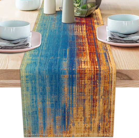 Orange and Blue Table Runner Modern Abstract Messy Rust Painting Linen Dresser Runner Vintage Farmhouse Style Table Decor for Kitchen Dining Wedding Coffee Home Party (Orange, 13"X 36")