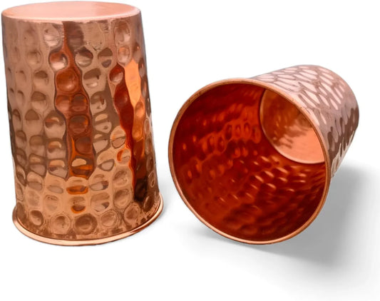 Set of 2 Hammmered Pure Copper Cups for Drinking Water Glasses Tumblers Glass for Ayurveda Health Benefits