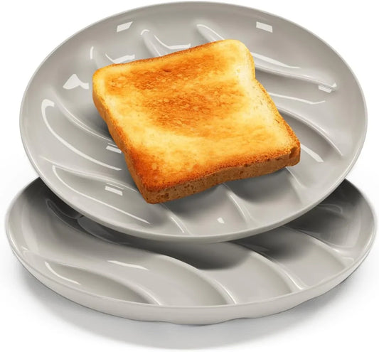 . Toast and Sandwich Dinner Plates. Reusable, Unbreakable. Works For: Appetizers, Pastries, Pizza, Tacos, Grilled Cheese. 8.5 Inch. Set 2Pcs