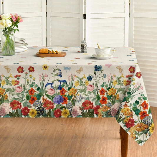Spring Tablecloth 60×104 Inch Rectangular, Floral Flowers Watercolor Washable Table Cover for Party Picnic Dinner Decor