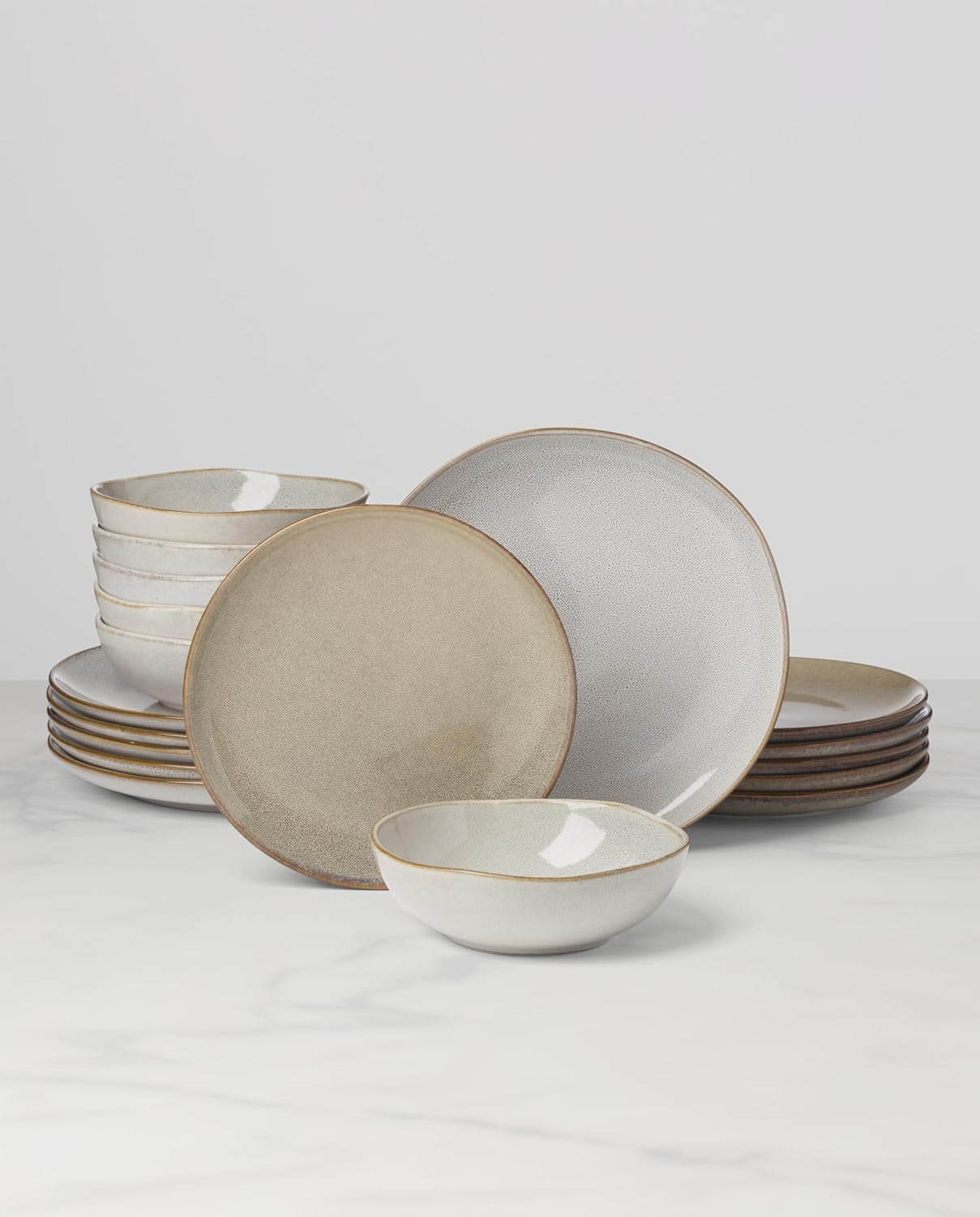 899208 Organic Shades Oatmeal 18-Piece Dinnerware Set, Service for 6