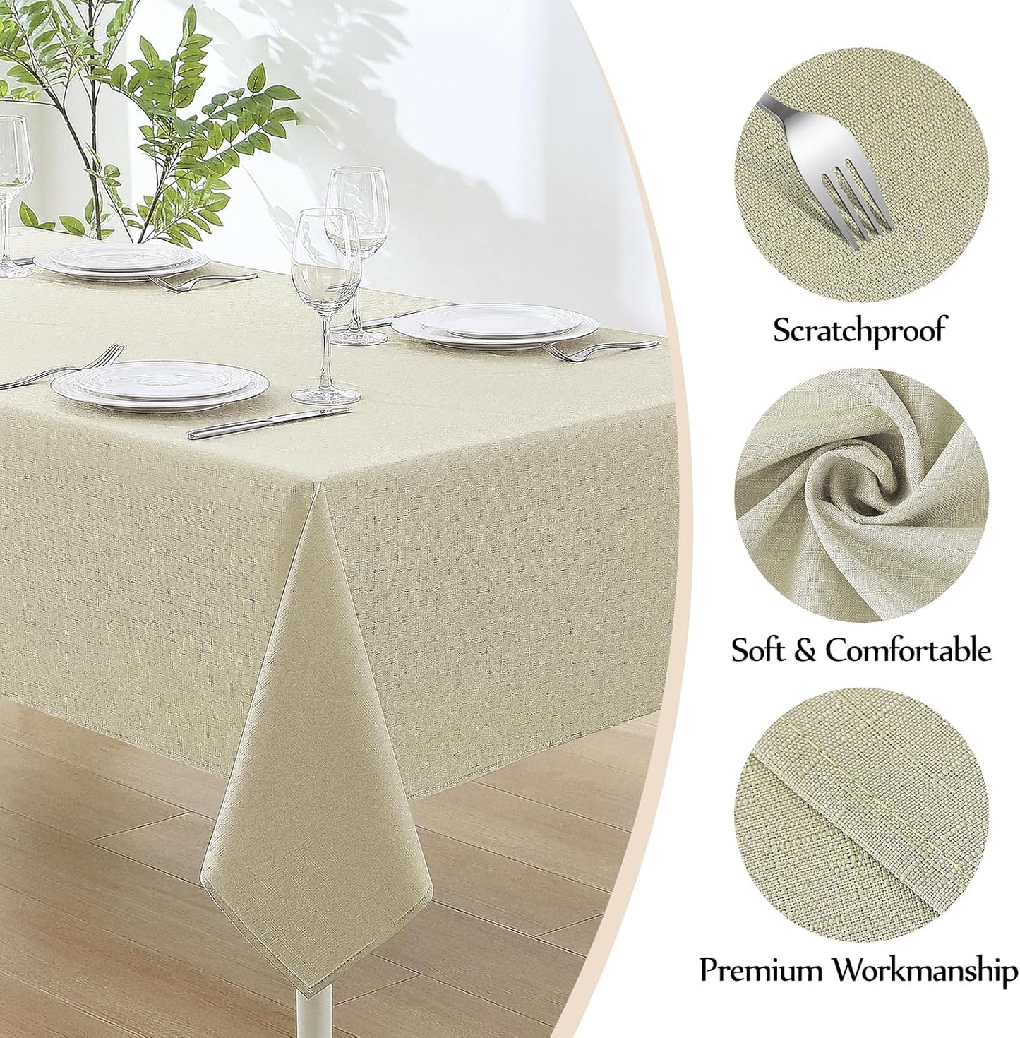 Faux Linen Rectangle Tablecloths 52X70 Inch Beige Waterproof Table Cloths for 4Ft Dining Table Banquets Buffet Parties and Wedding 1 Pack