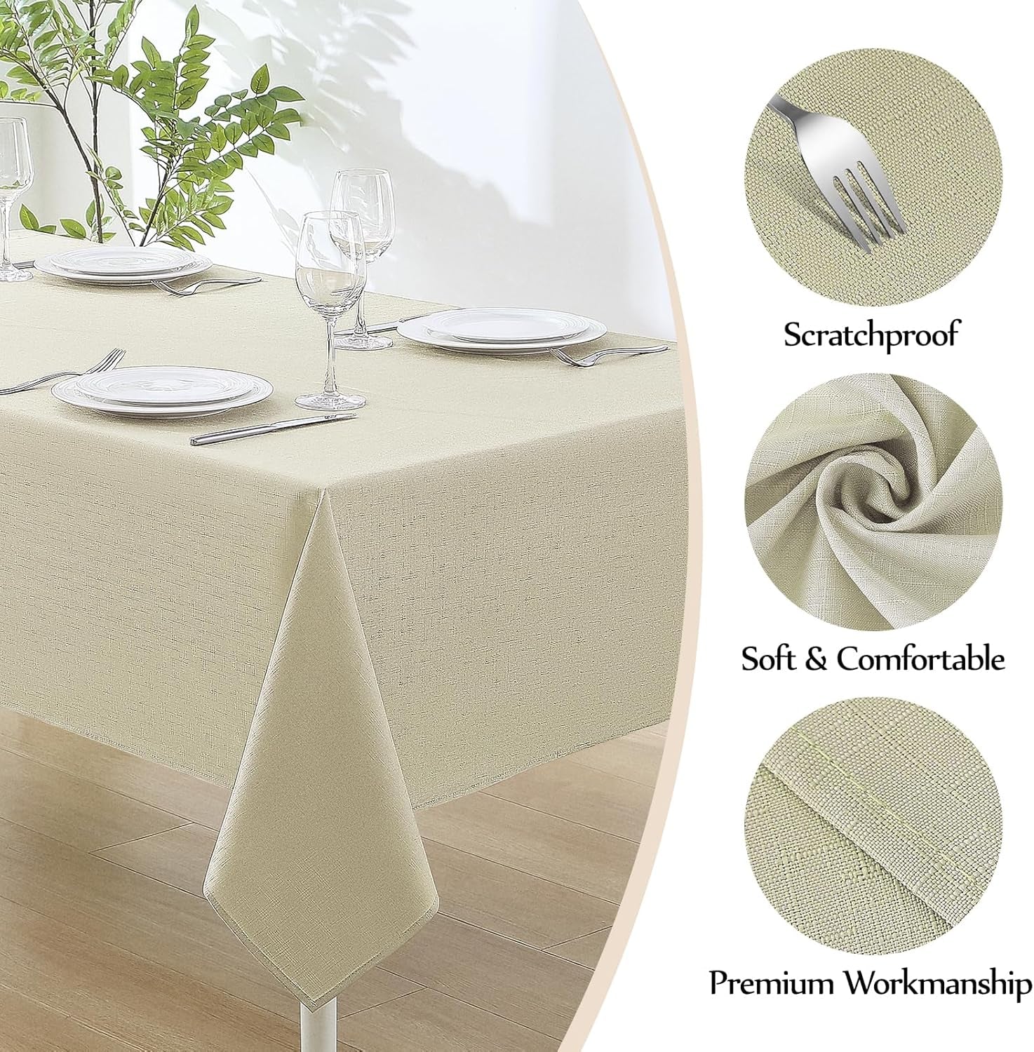 Faux Linen Rectangle Tablecloths 52X70 Inch Beige Waterproof Table Cloths for 4Ft Dining Table Banquets Buffet Parties and Wedding 1 Pack
