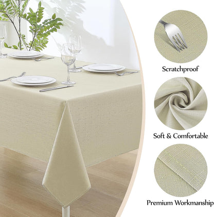 Faux Linen Rectangle Tablecloths 52X70 Inch Beige Waterproof Table Cloths for 4Ft Dining Table Banquets Buffet Parties and Wedding 1 Pack