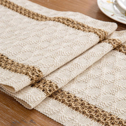Boho Table Runner for Easter Spring Home Decor 72 Inches Long Farmhouse Macrame Easter Table Runner Cotton Linen Woven Table Runners for Summer Dining Table Decoration, Beige & Brown