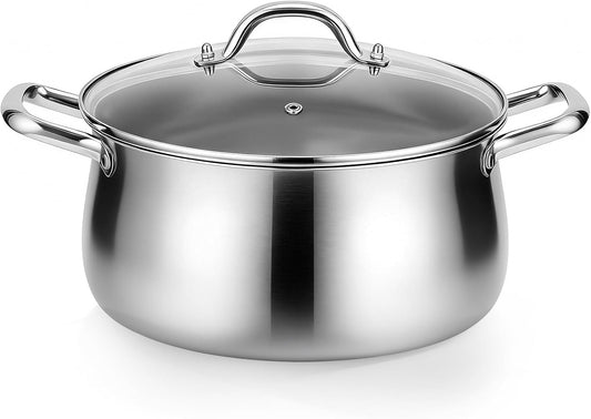 Stainless Steel Stock Pot - 8 Quart 3Ply Heavy Duty Large Induction Cooking Pot with Lid for Pasta, Soup, Spaghetti, Nonstick Deep Stockpot, Kitchen Cookware for Stew, Simmer, Canning, Boiling